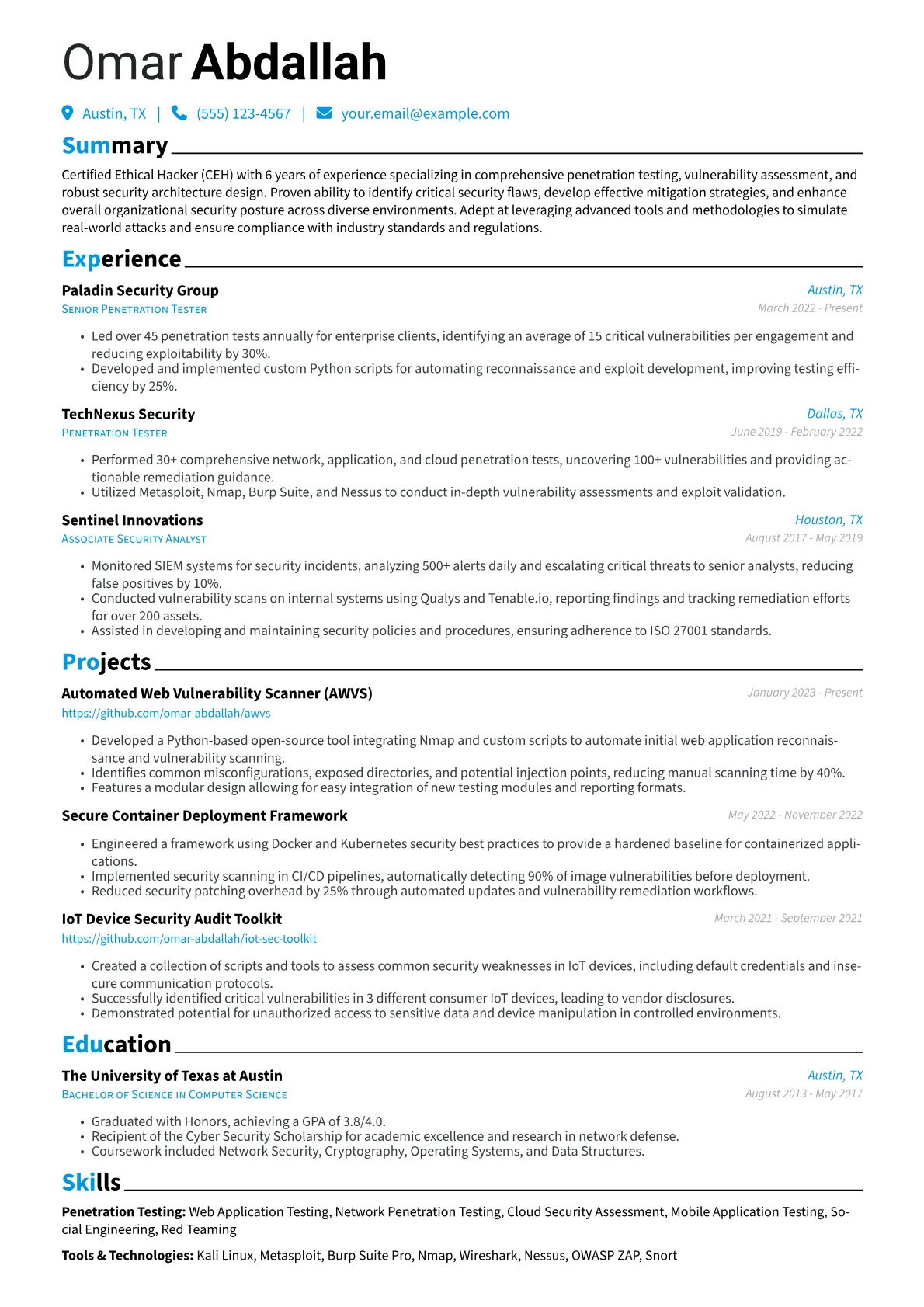 Certified Ethical Hacker Resume Example CV template - Page 1