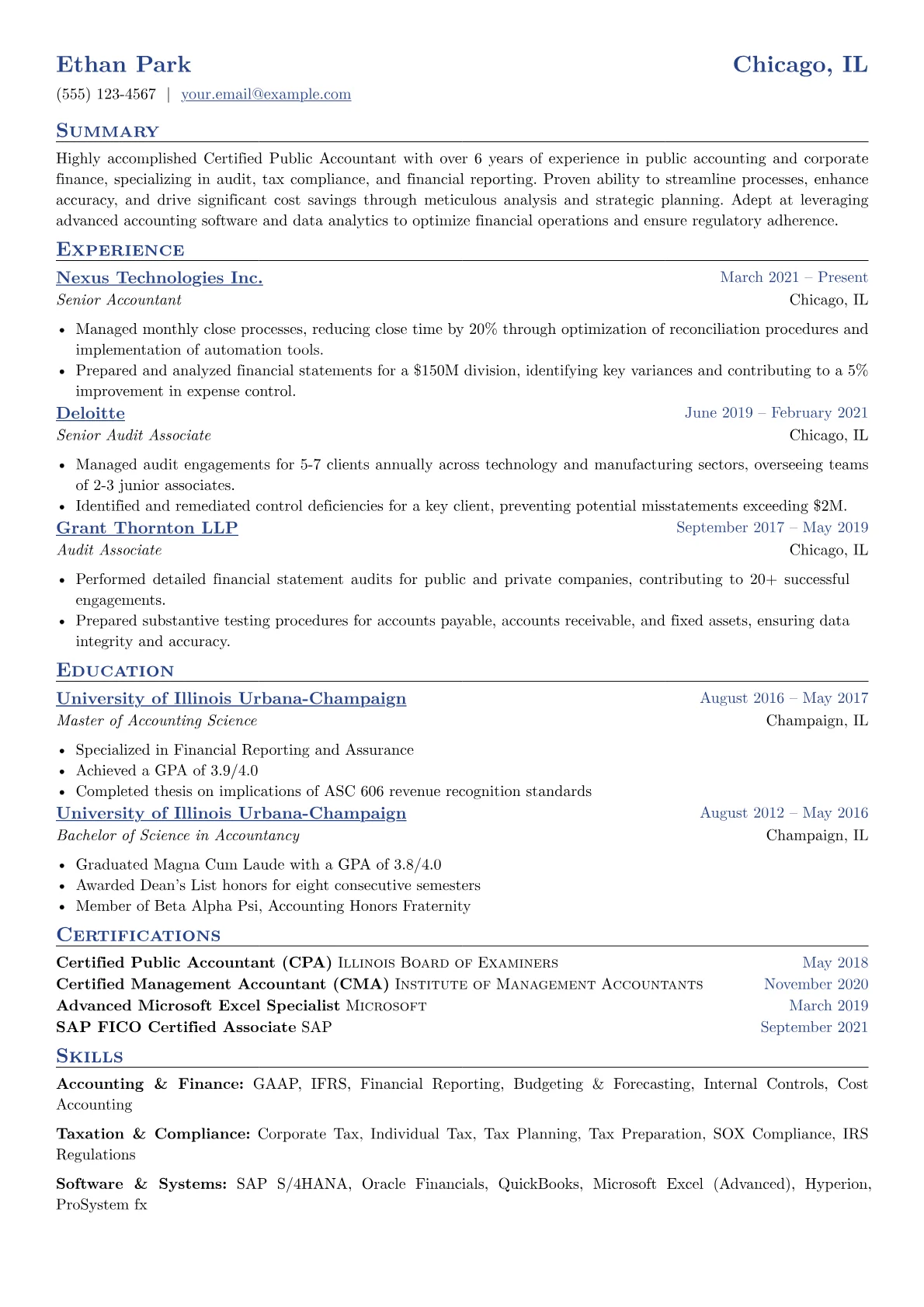Certified Public Accountant Resume Example CV template - Page 1