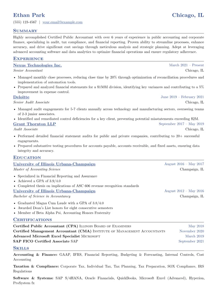 Certified Public Accountant Resume Example CV template preview