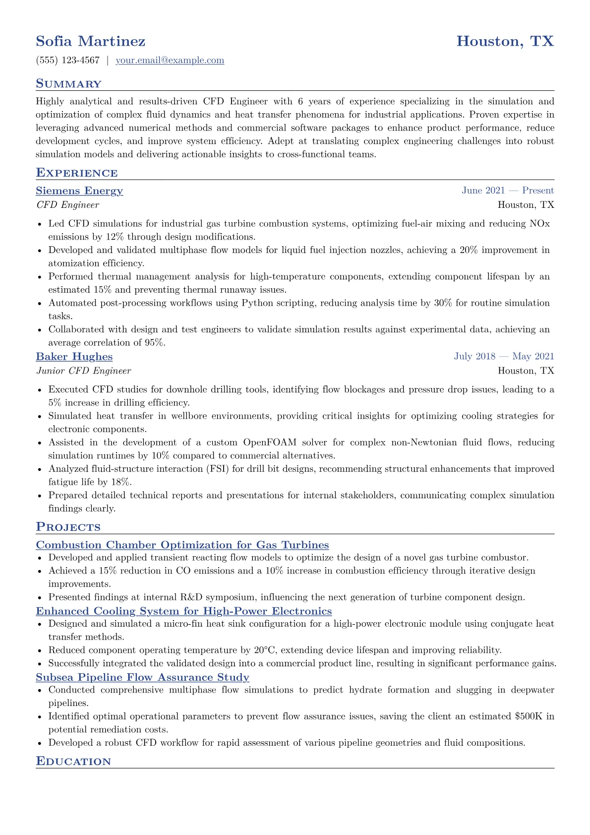 CFD Engineer Resume Example CV template - Page 1