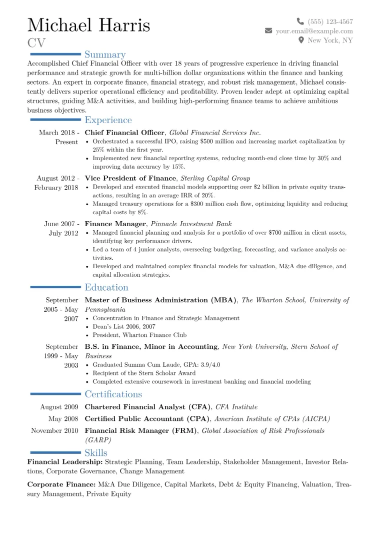 CFO Resume Example CV template preview