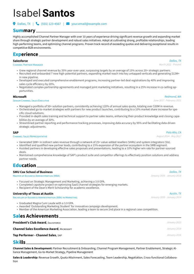 Channel Partner Manager Resume Example CV template preview