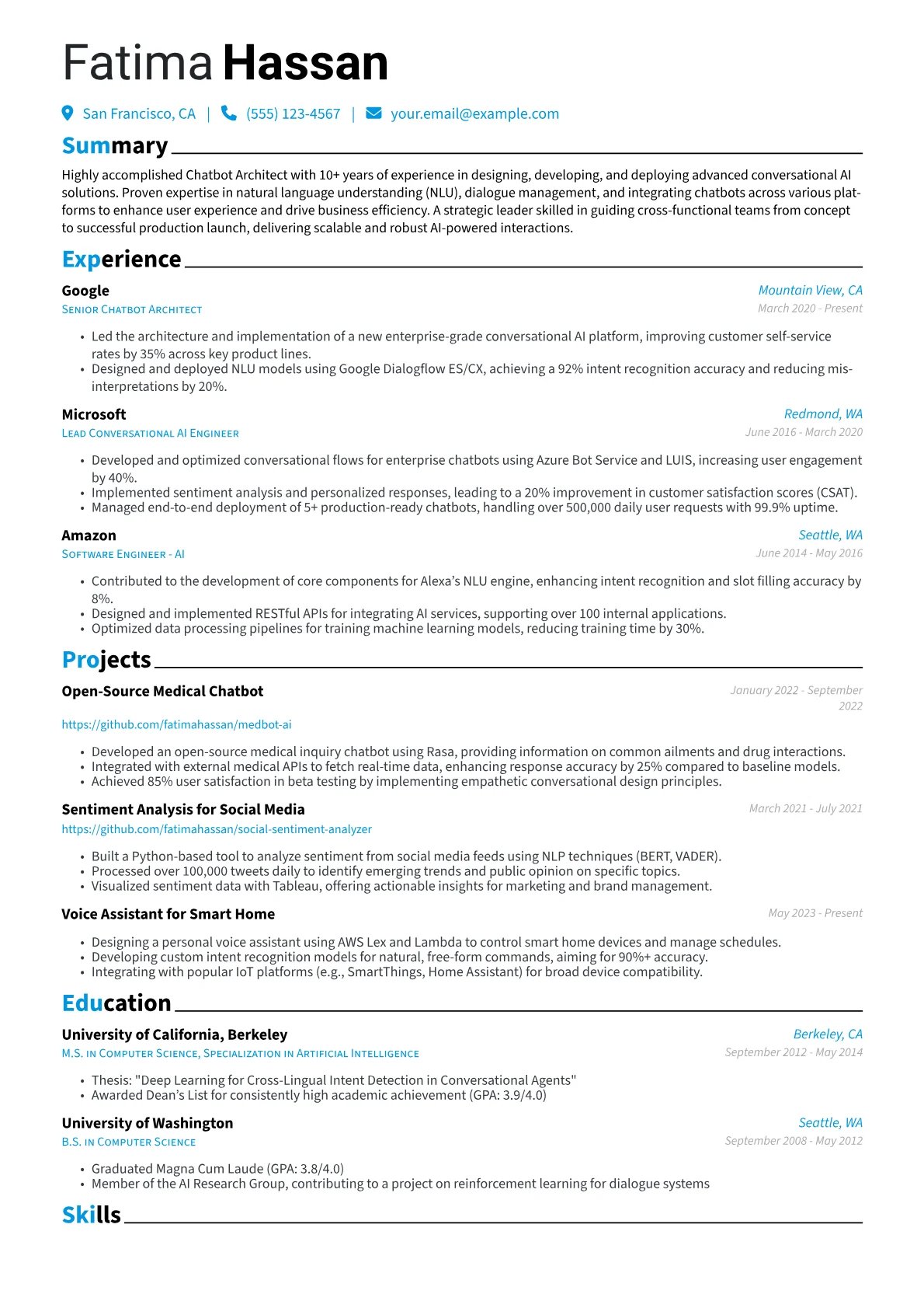 Chatbot Architect Resume Example CV template - Page 1