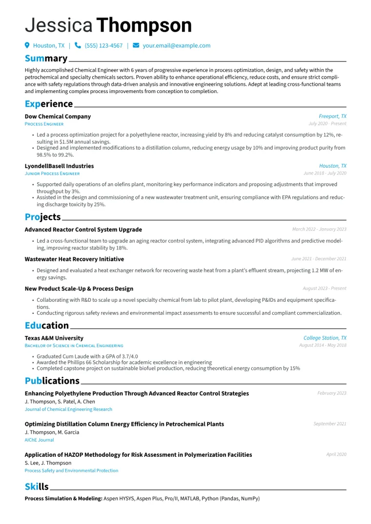 Chemical Engineer Resume Example CV template preview
