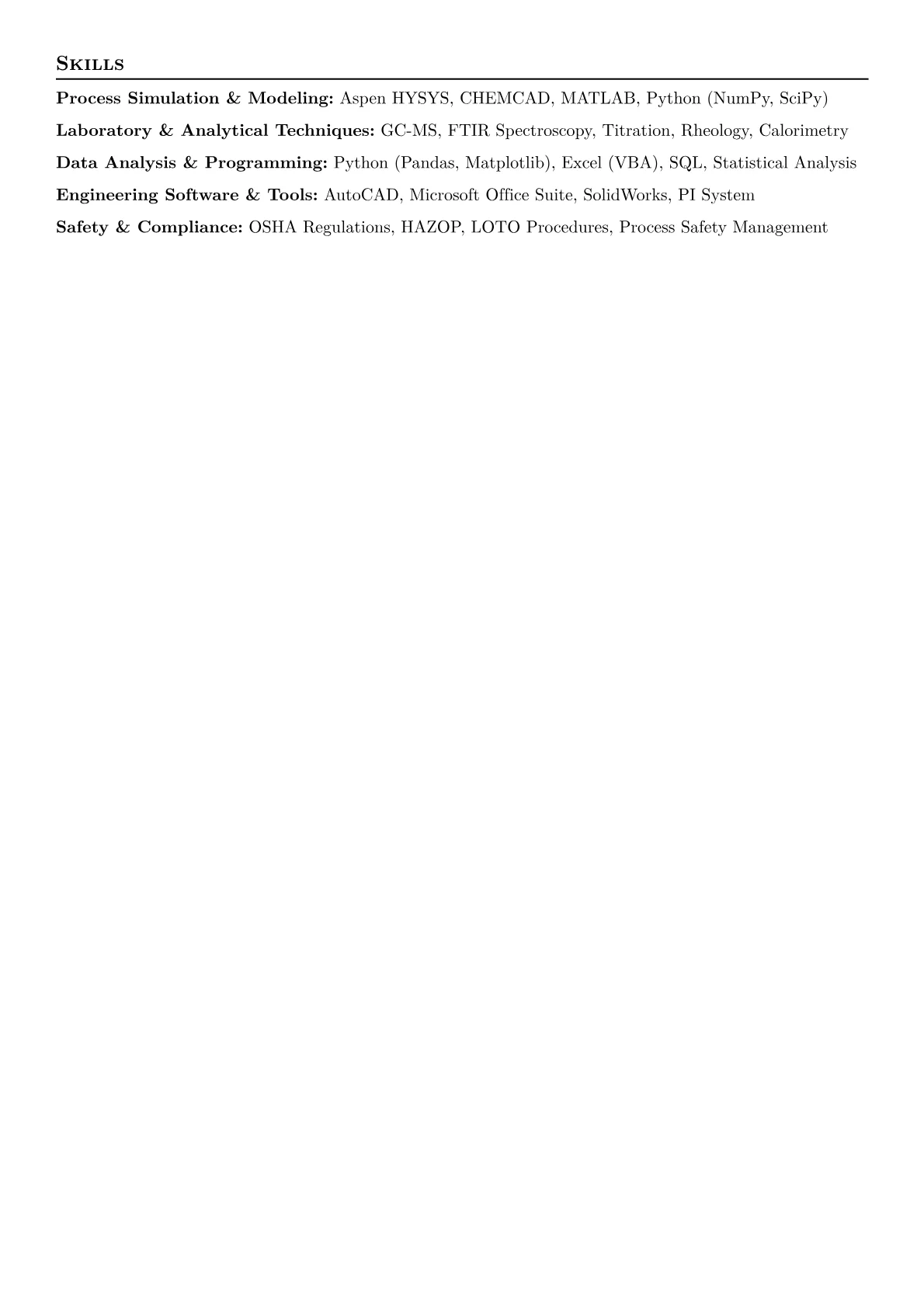 Chemical Engineering Intern Resume Example CV template - Page 2