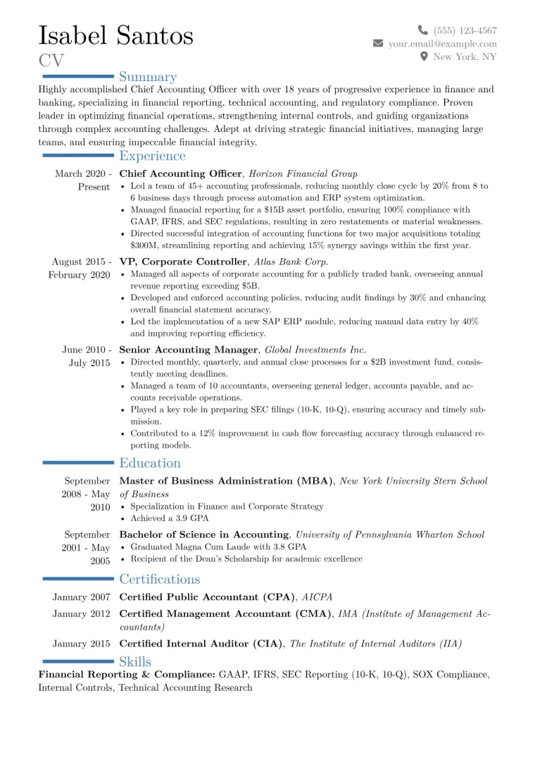 Chief Accounting Officer Resume Example CV template preview