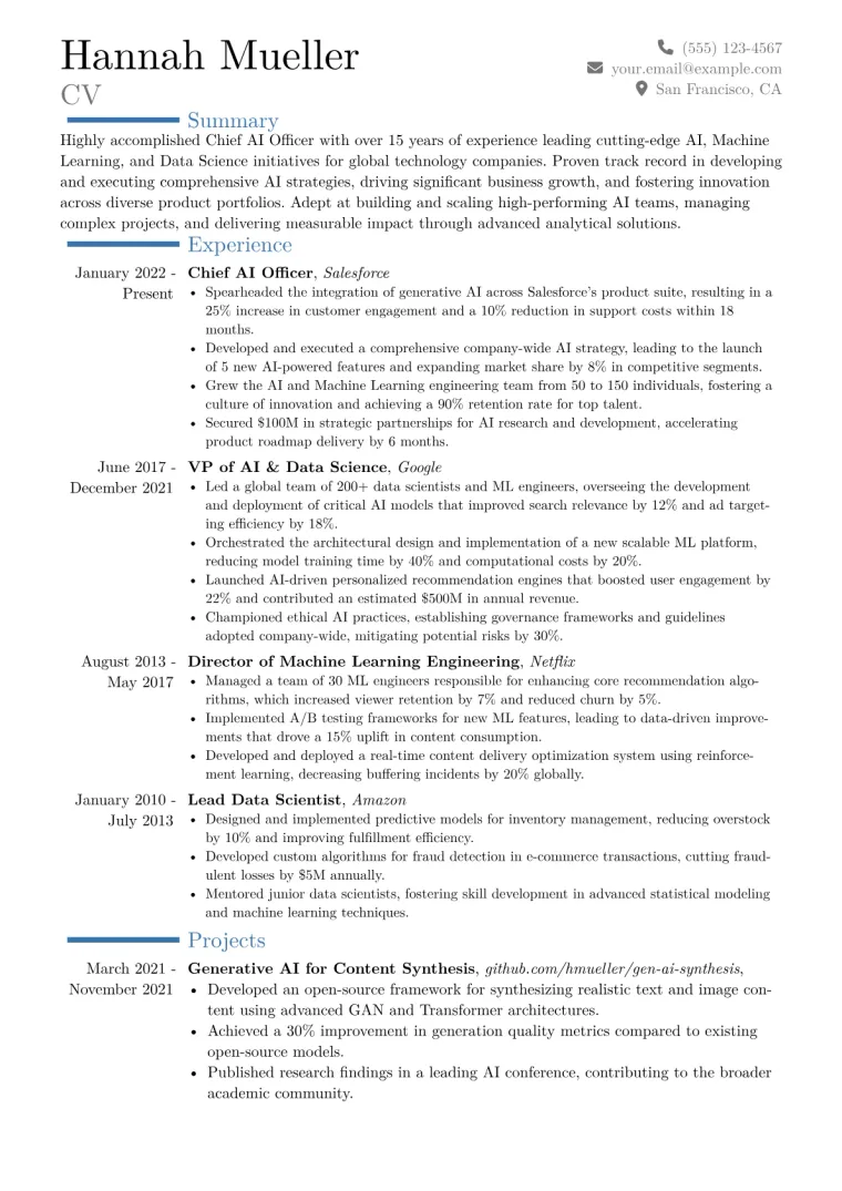 Chief AI Officer Resume Example CV template preview