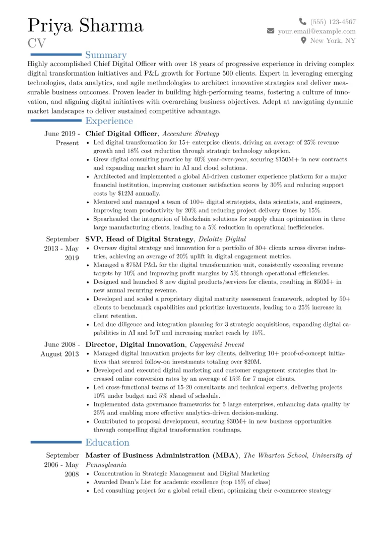 Chief Digital Officer Resume Example CV template preview