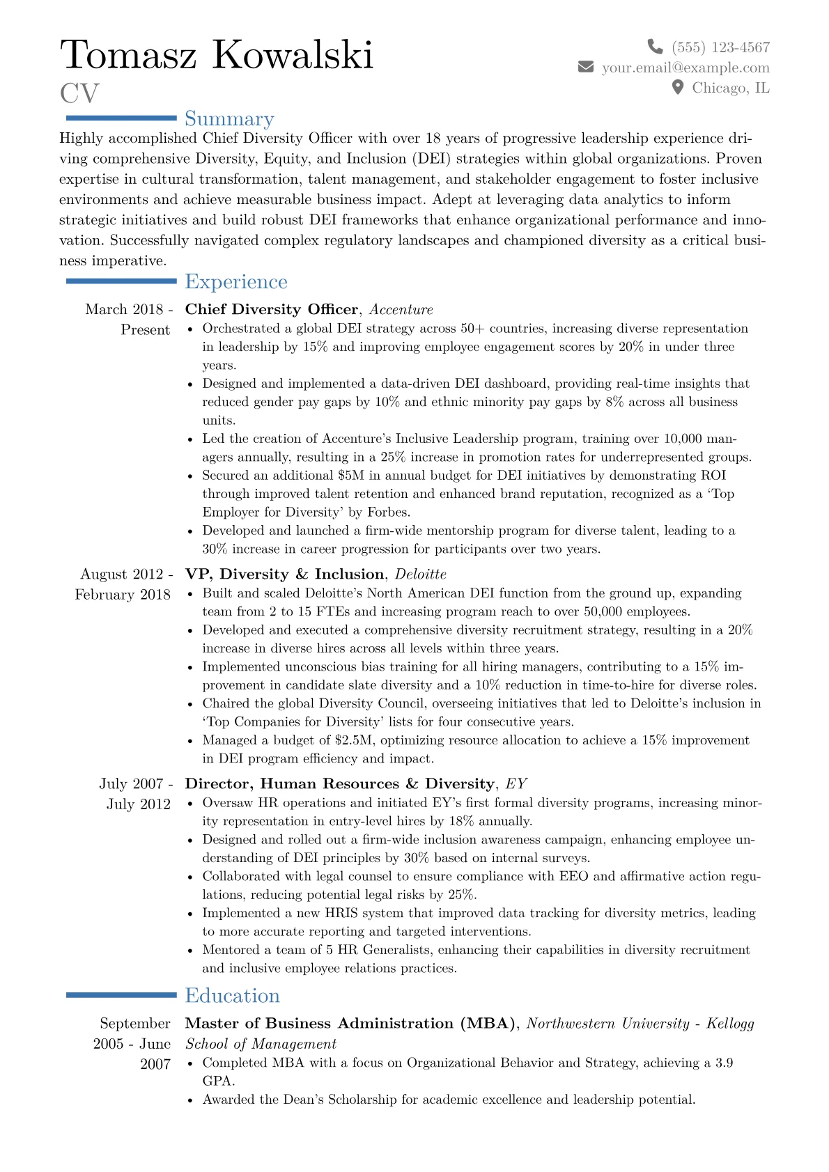 Chief Diversity Officer Resume Example CV template - Page 1