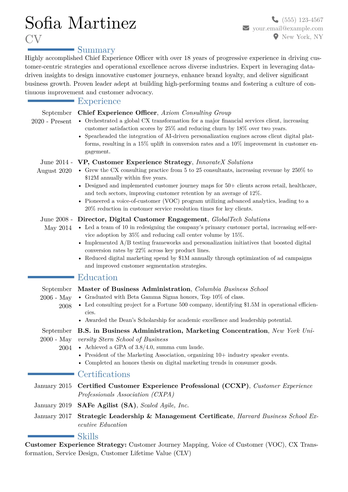 Chief Experience Officer Resume Example CV template - Page 1