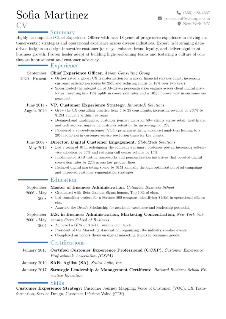 Chief Experience Officer Resume Example CV template preview
