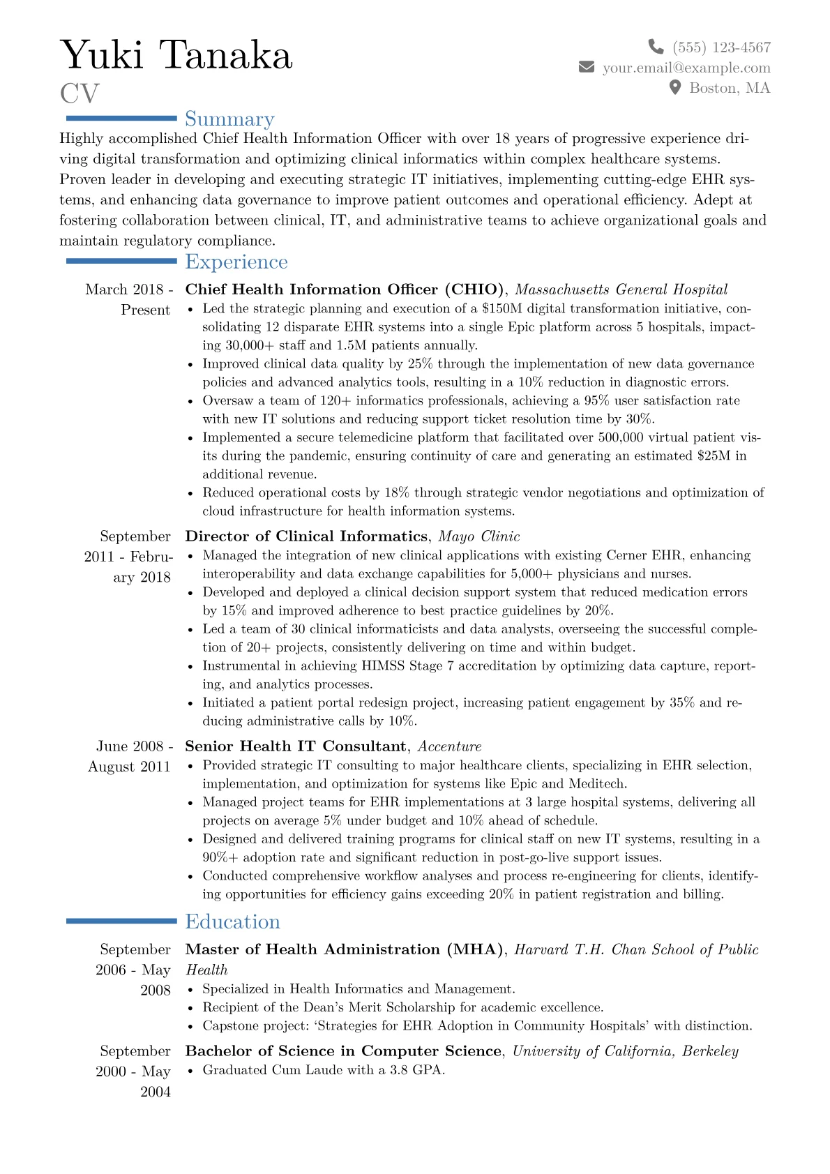 Chief Health Information Officer Resume Example CV template - Page 1