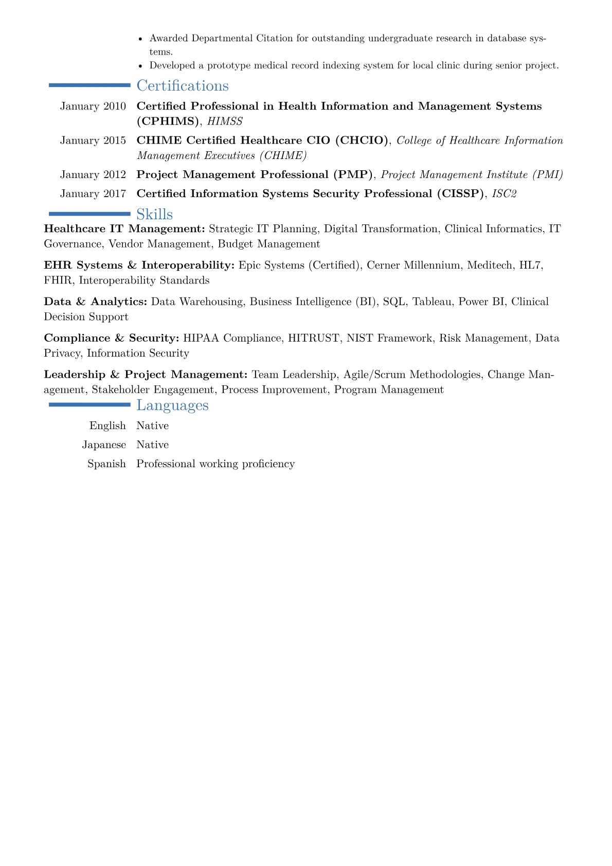 Chief Health Information Officer Resume Example CV template - Page 2