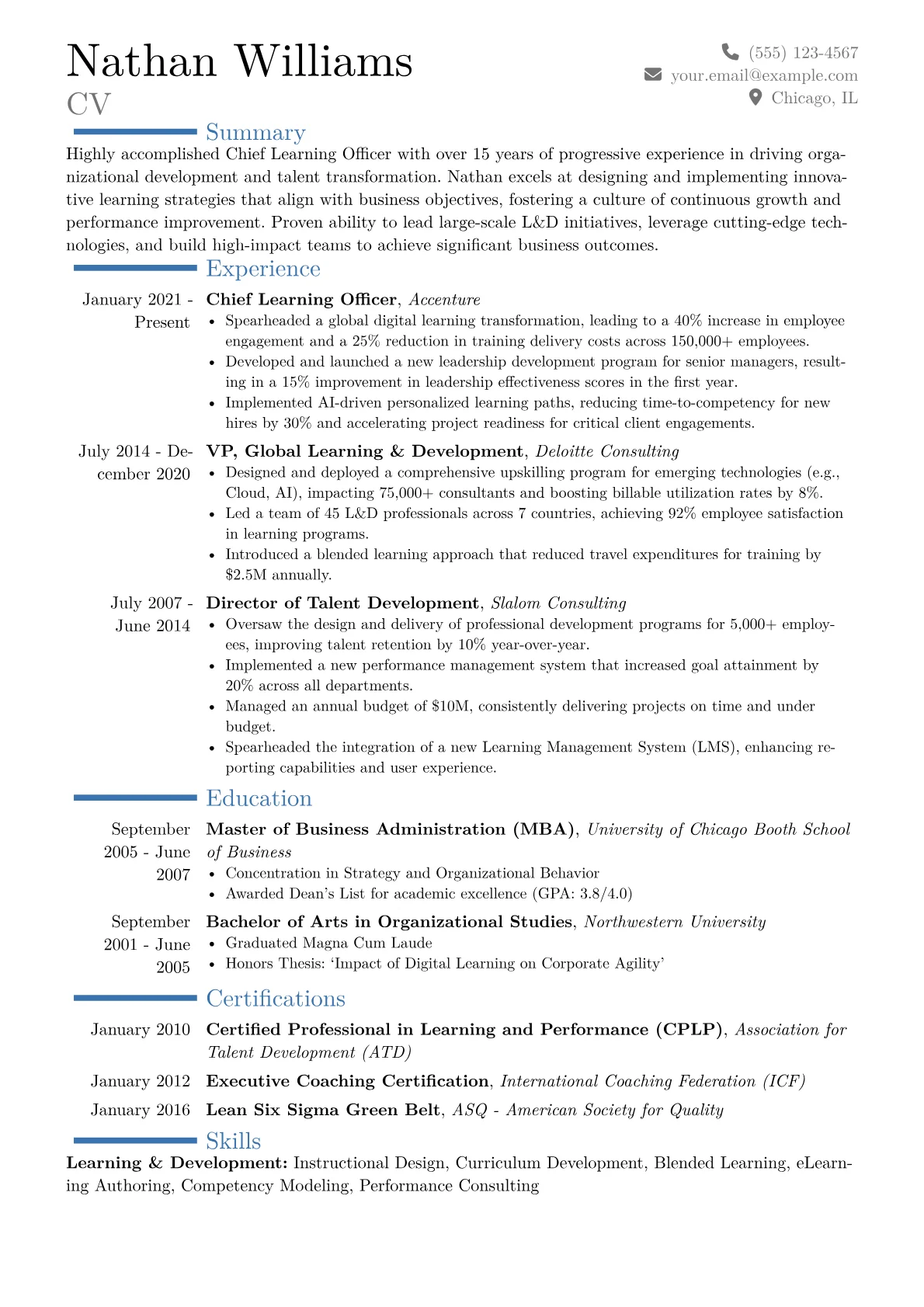 Chief Learning Officer Resume Example CV template - Page 1