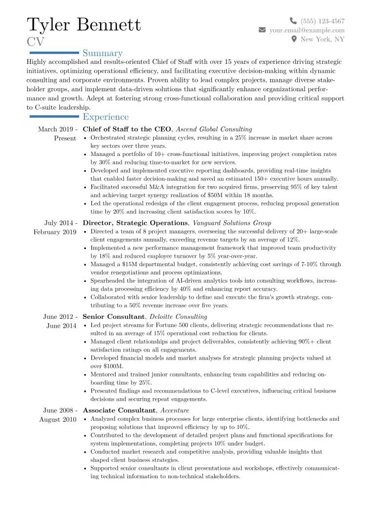Chief of Staff Resume Example CV template preview
