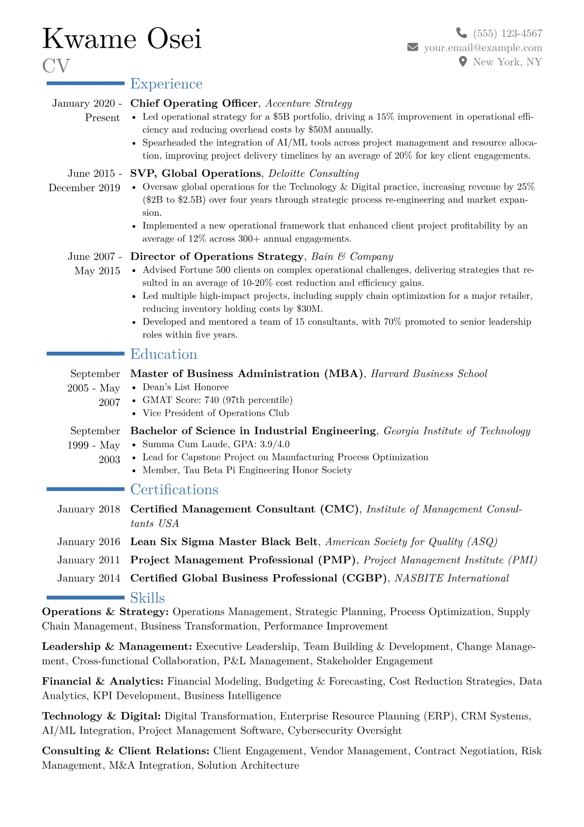 Chief Operating Officer Resume Example CV template - Page 1