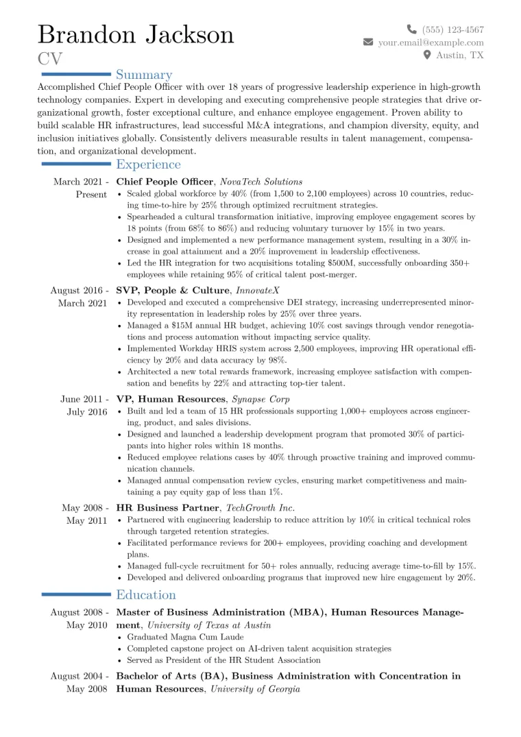 Chief People Officer Resume Example CV template preview