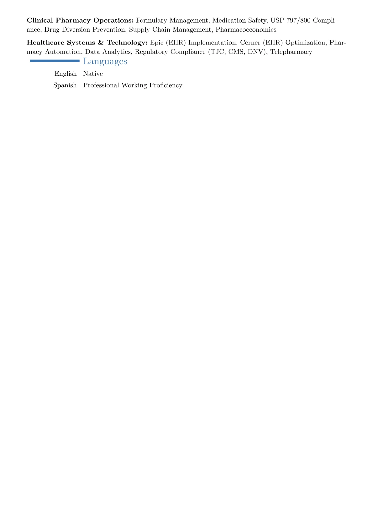 Chief Pharmacy Officer Resume Example CV template - Page 2