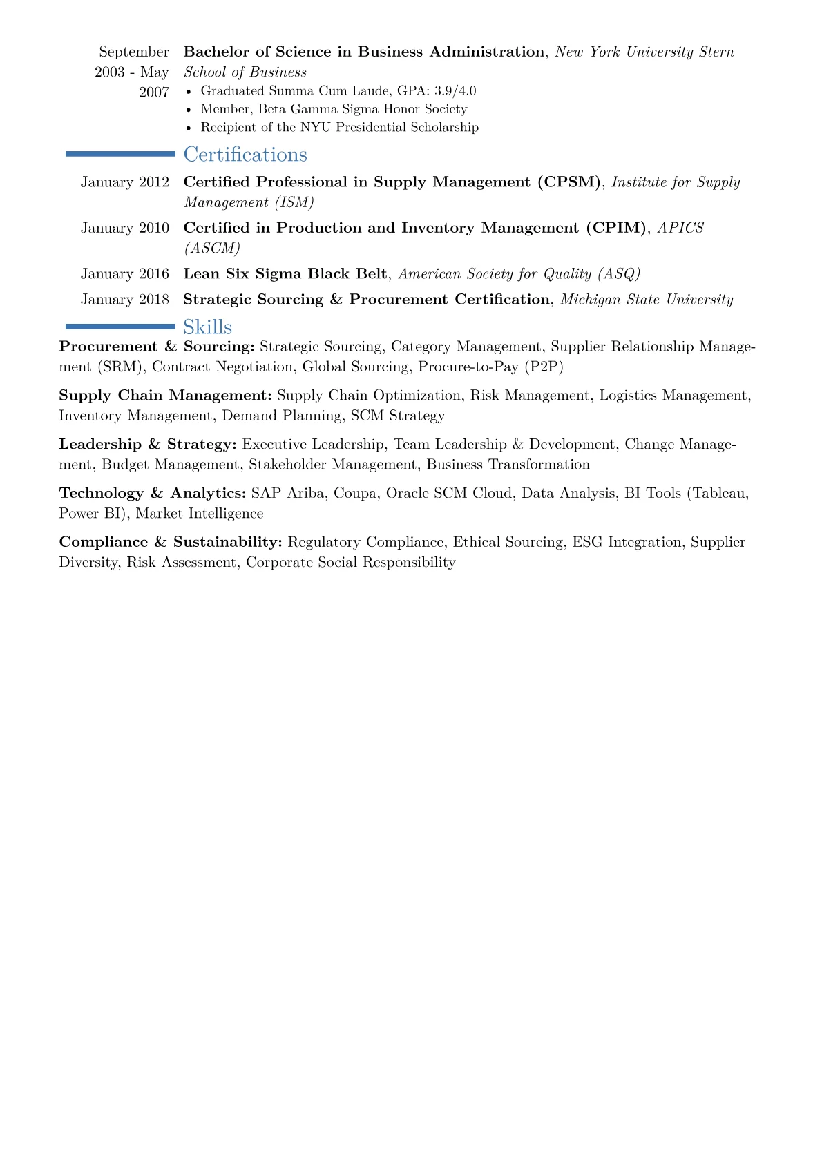Chief Procurement Officer Resume Example CV template - Page 2