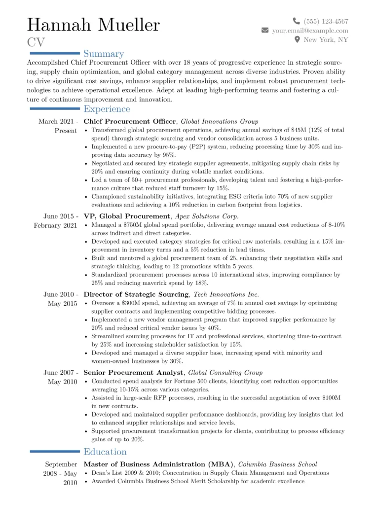 Chief Procurement Officer Resume Example CV template preview