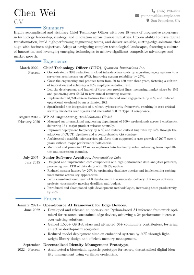 Chief Technology Officer Resume Example CV template preview