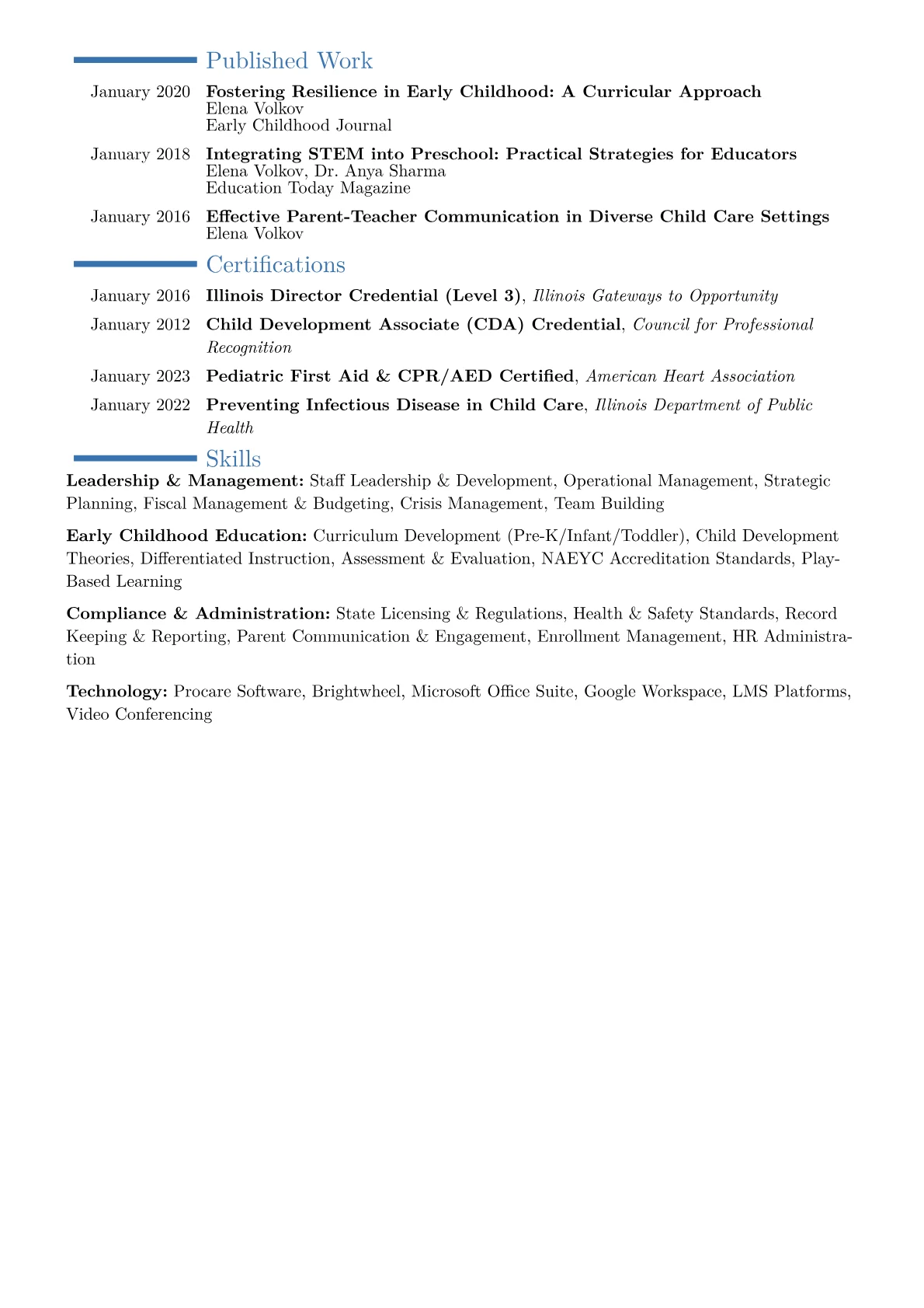 Child Care Center Director Resume Example CV template - Page 2