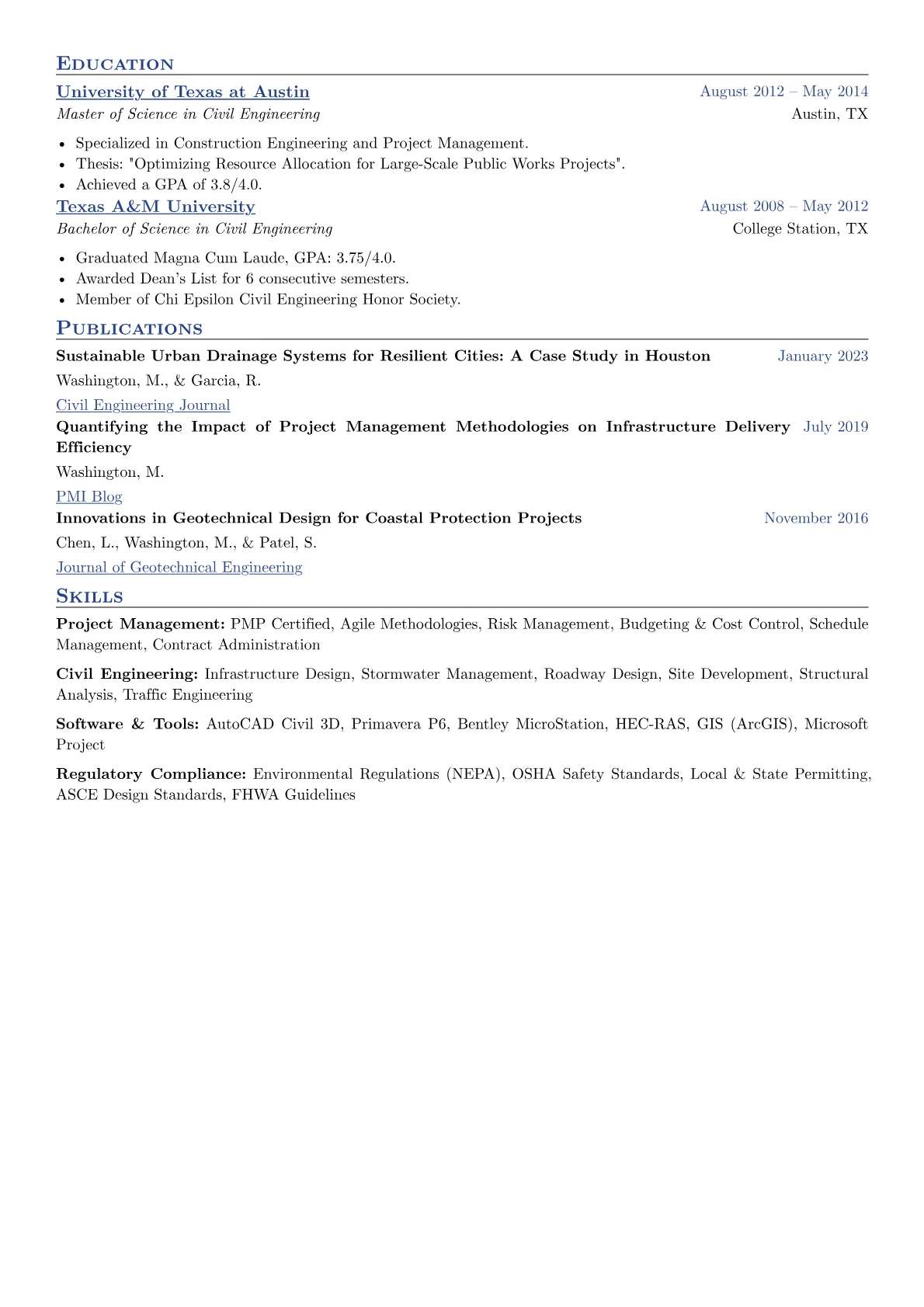 Civil Engineer Project Manager Resume Example CV template - Page 2