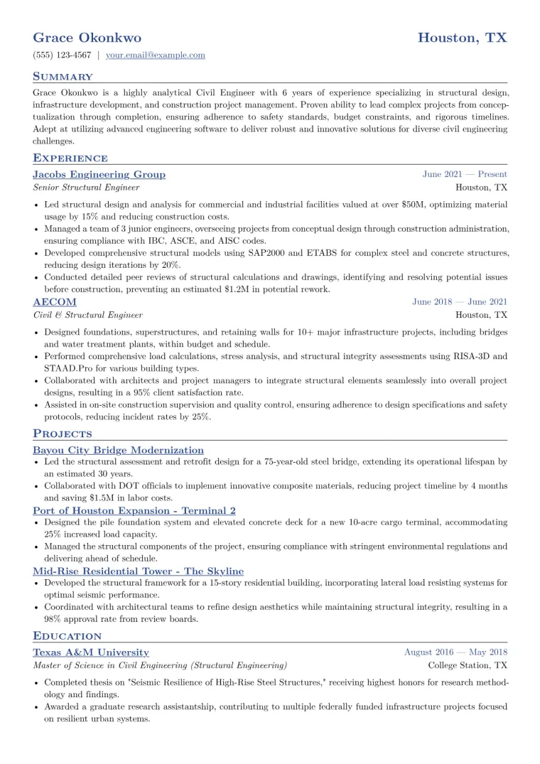 Civil Engineer Resume Example