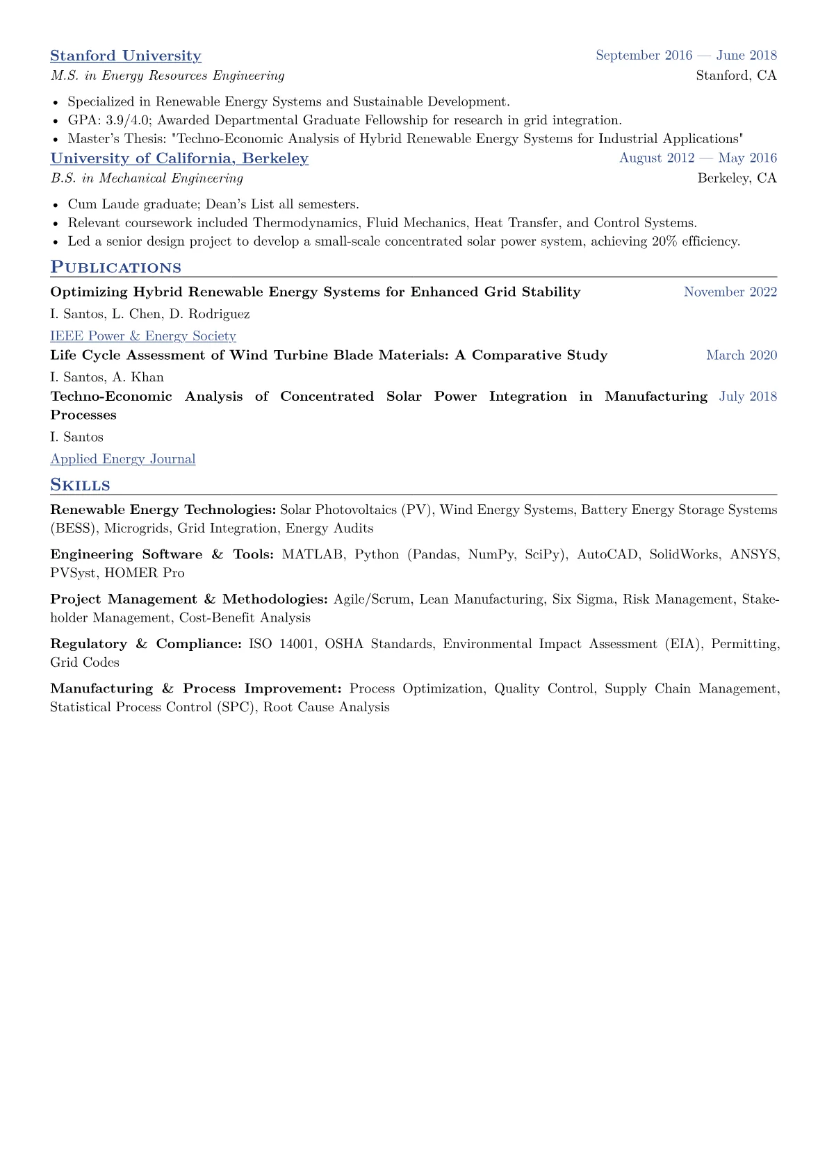 Clean Energy Engineer Resume Example CV template - Page 2