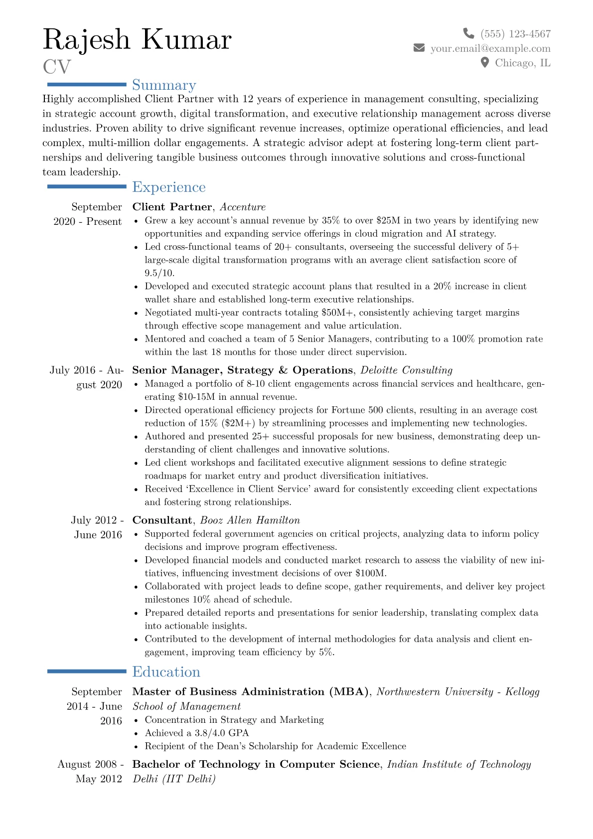 Client Partner Resume Example CV template - Page 1