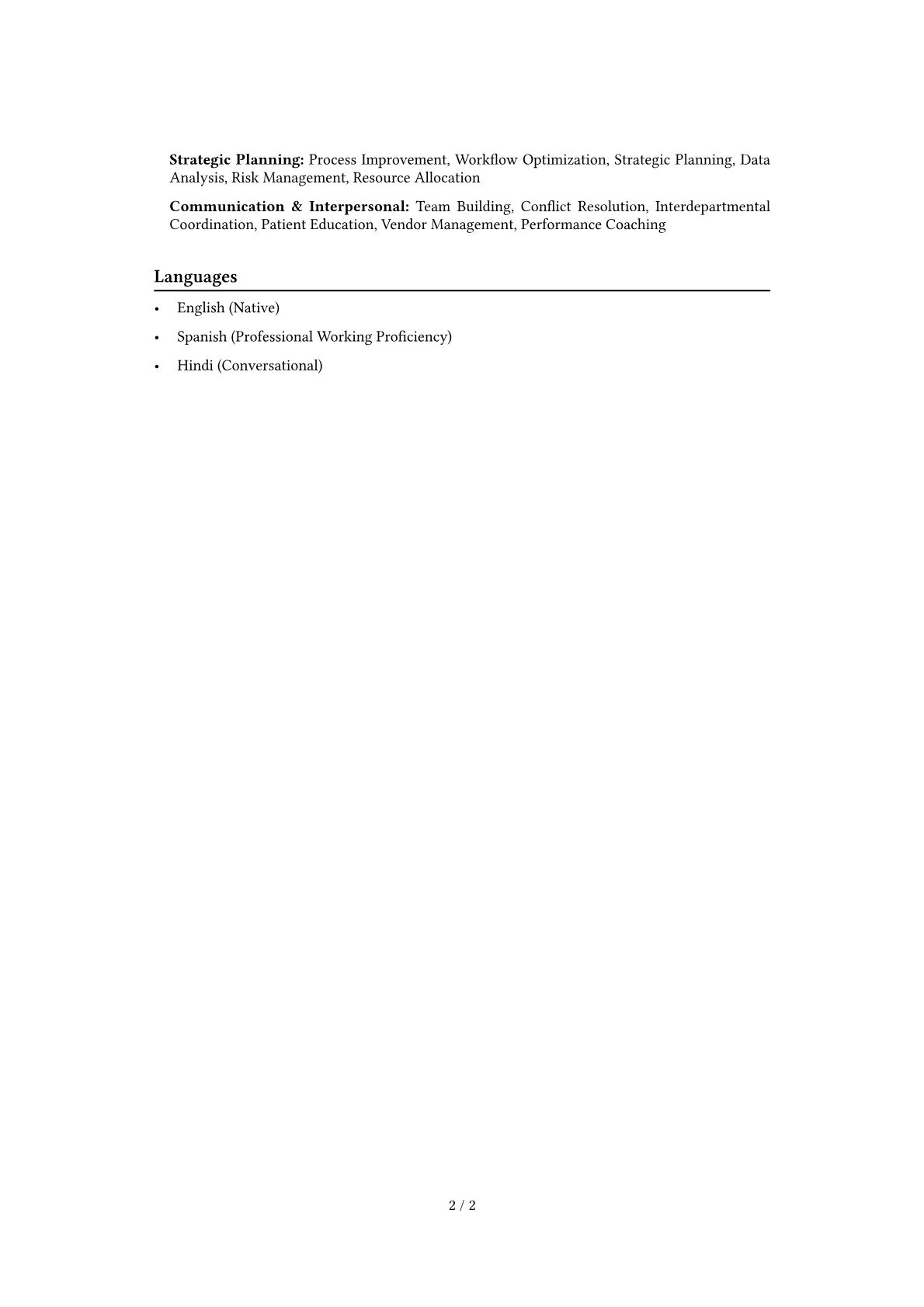 Clinic Manager Resume Example CV template - Page 2