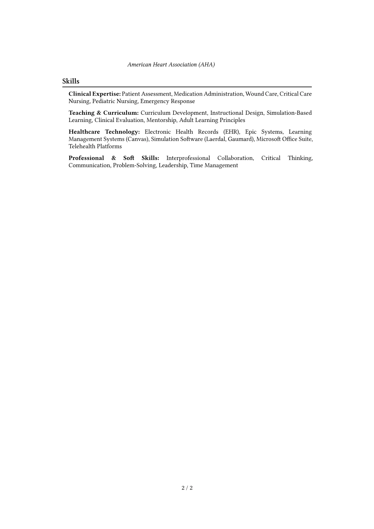 Clinical Instructor Resume Example CV template - Page 2