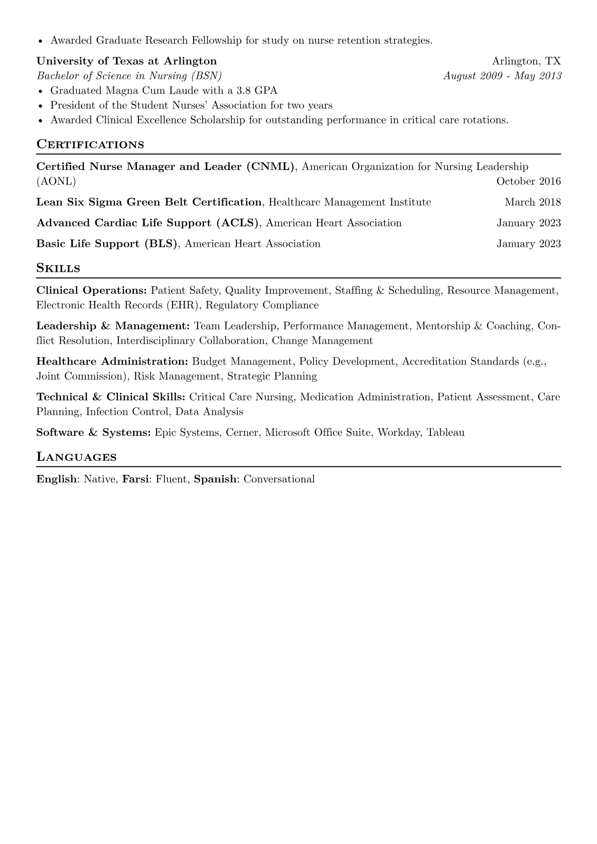 Clinical Manager Resume Example CV template - Page 2