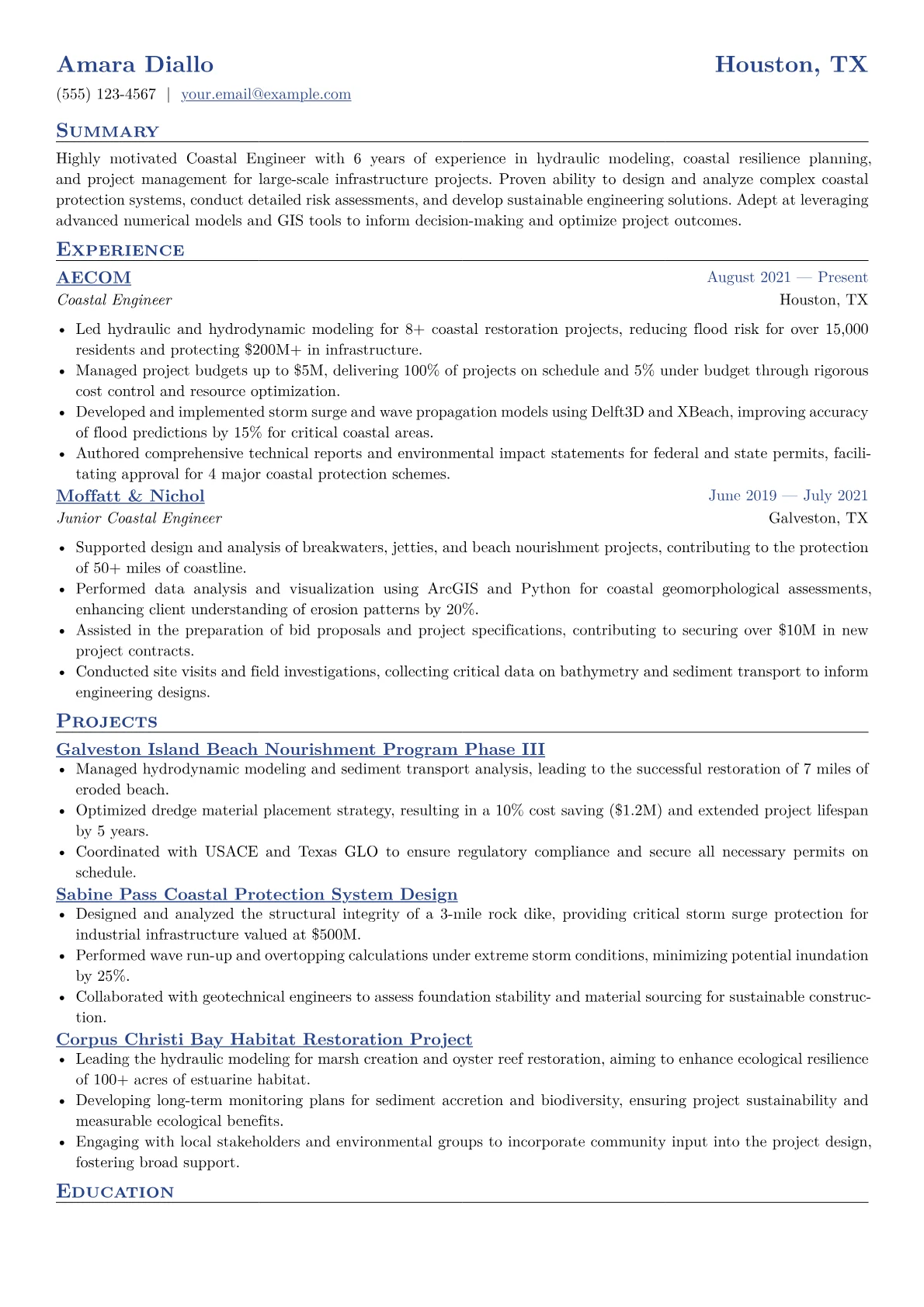 Coastal Engineer Resume Example CV template - Page 1
