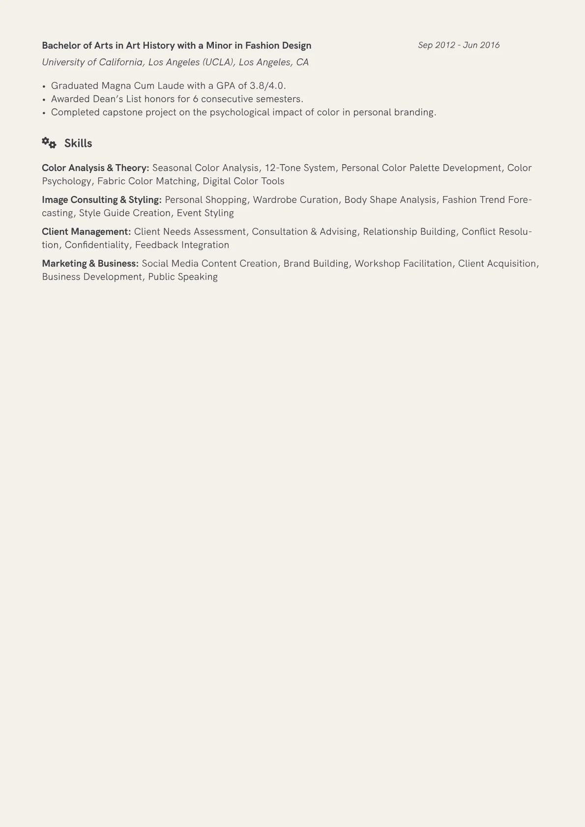 Color Analysis Consultant Resume Example CV template - Page 2