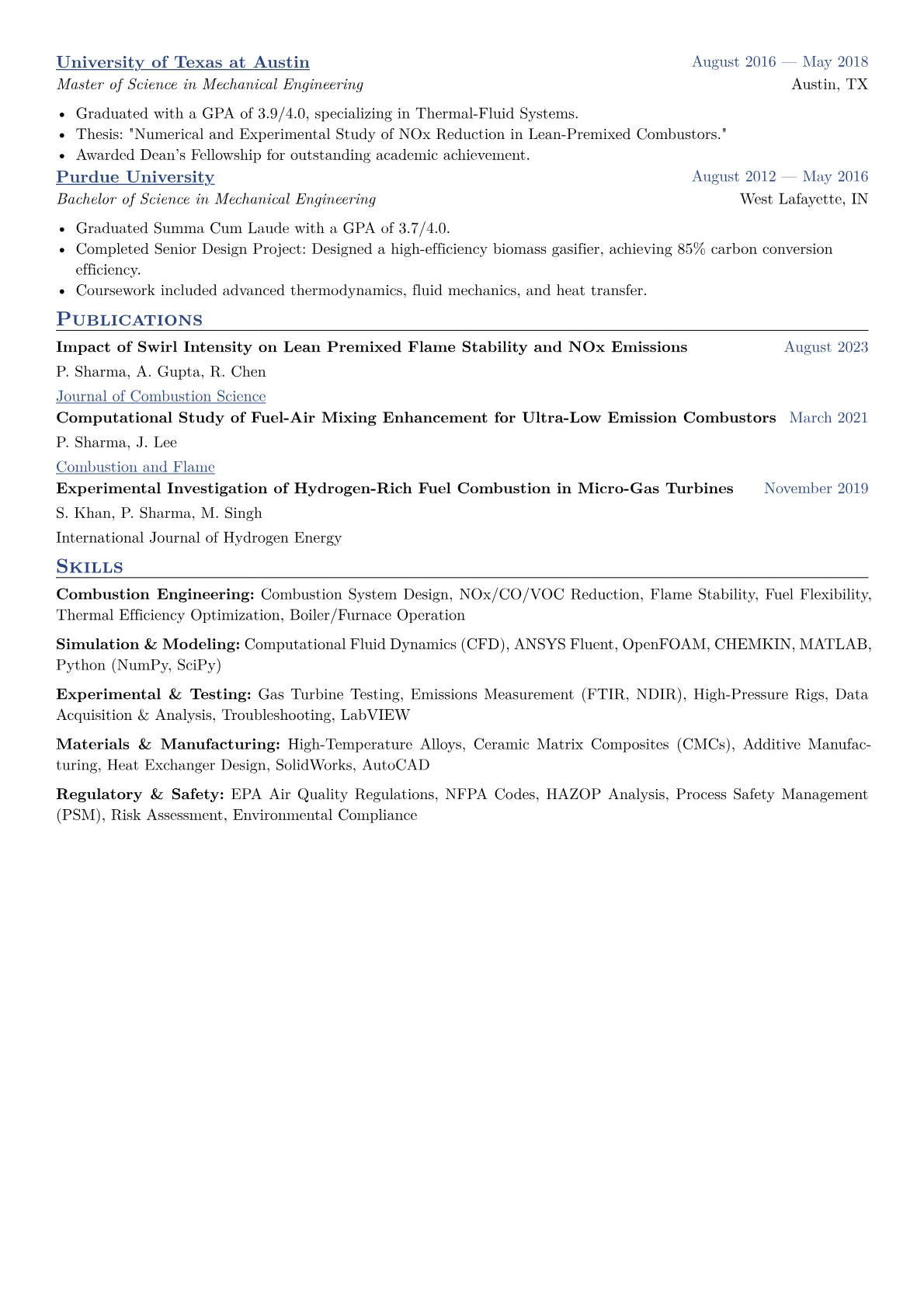 Combustion Engineer Resume Example CV template - Page 2