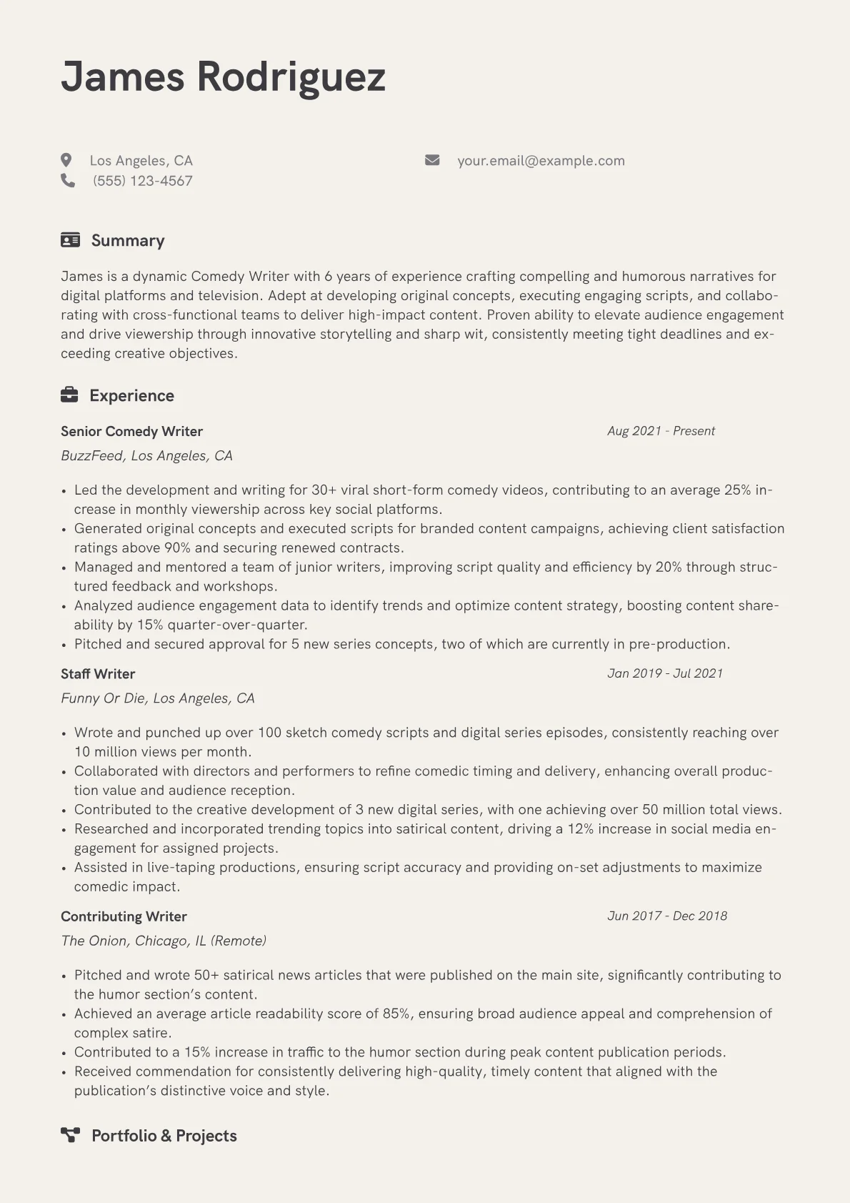 Comedy Writer Resume Example CV template - Page 1