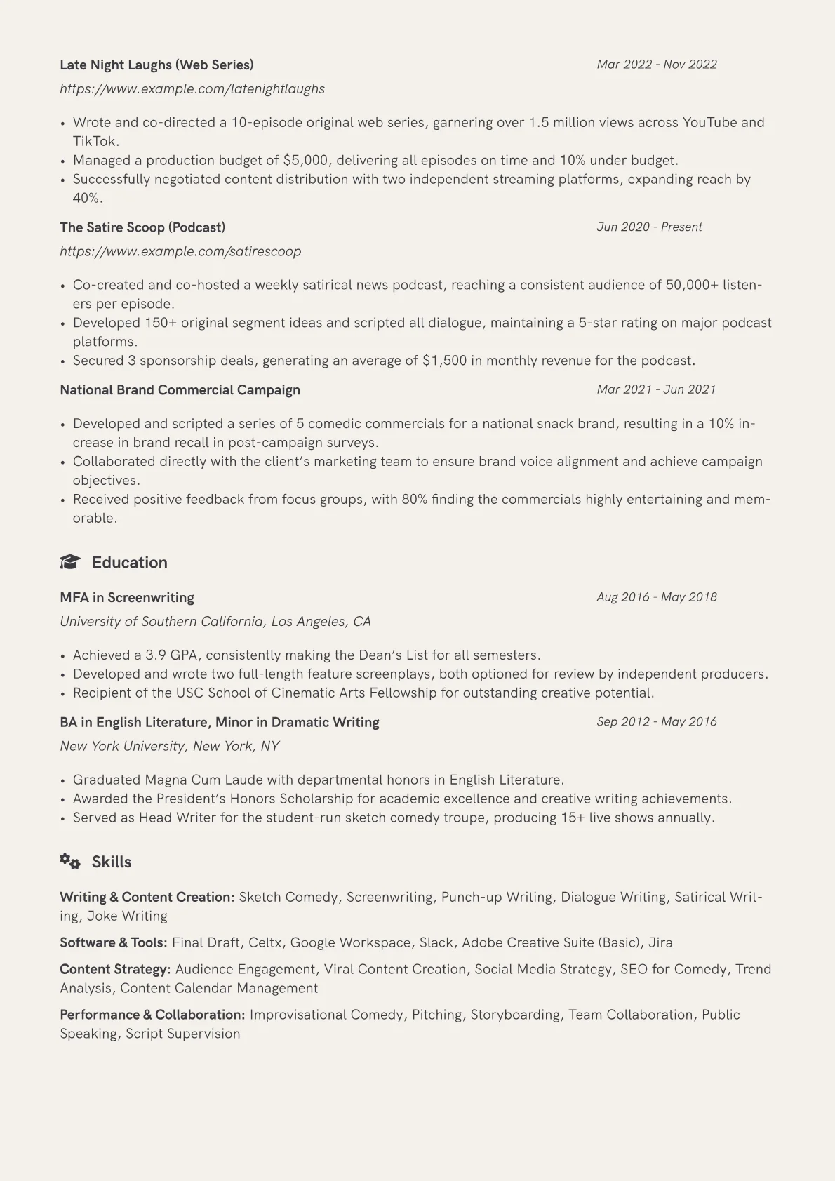 Comedy Writer Resume Example CV template - Page 2