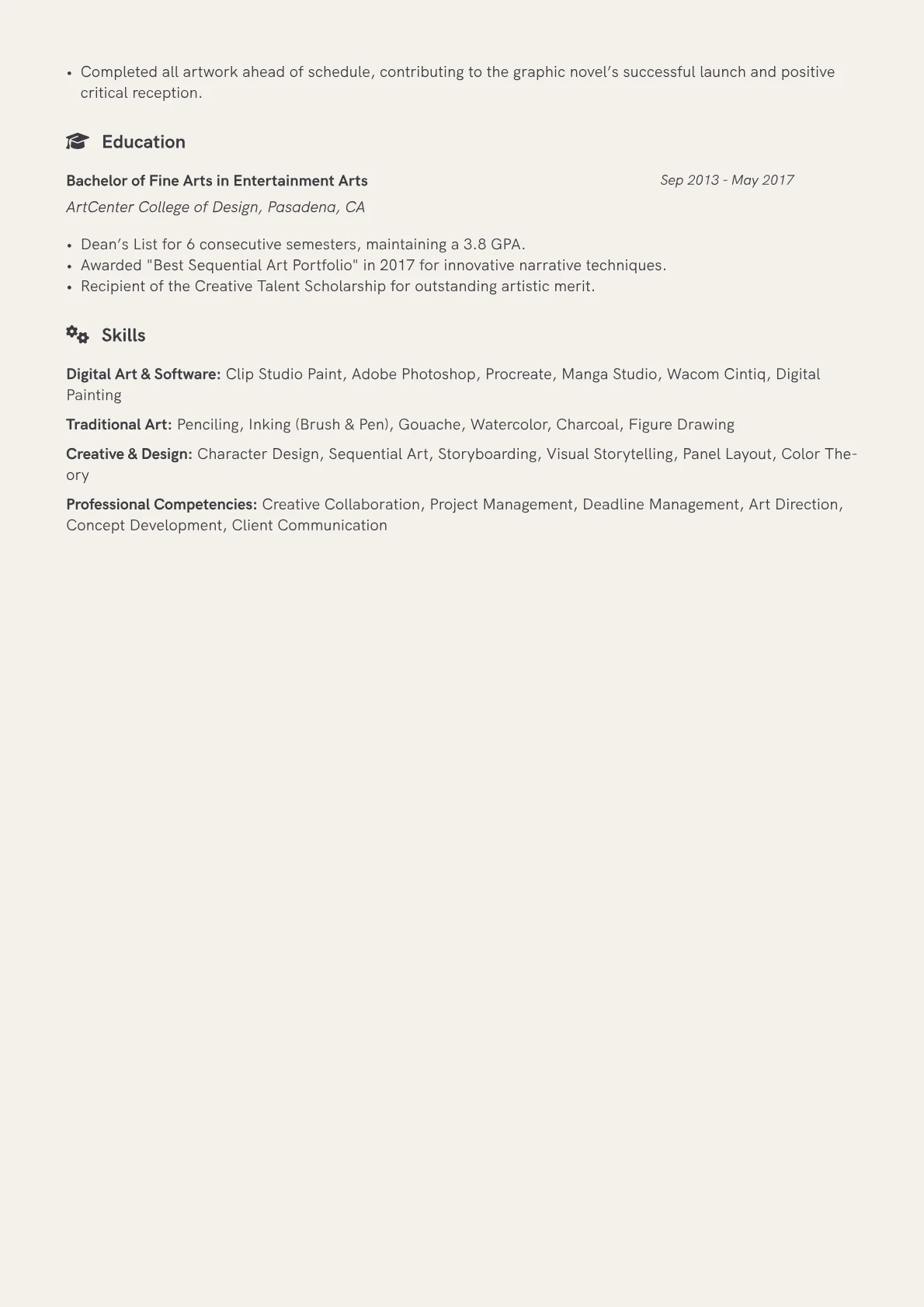 Comic Book Artist Resume Example CV template - Page 2