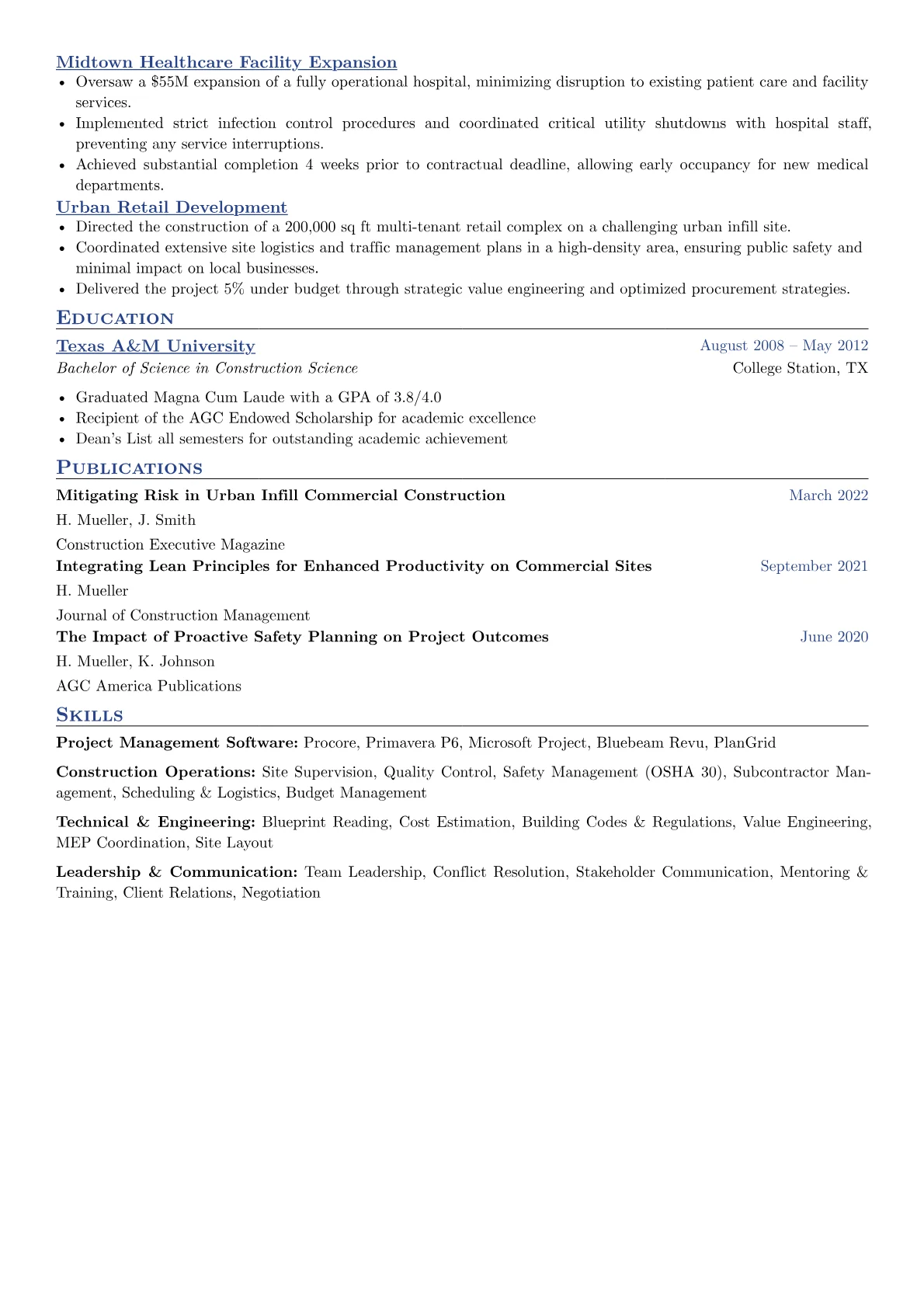Commercial Construction Superintendent Resume Example CV template - Page 2