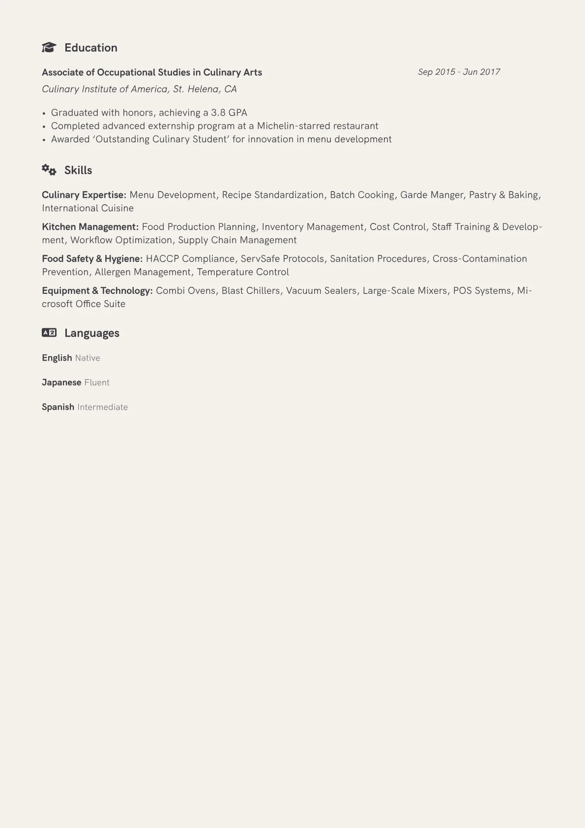 Commissary Chef Resume Example CV template - Page 2
