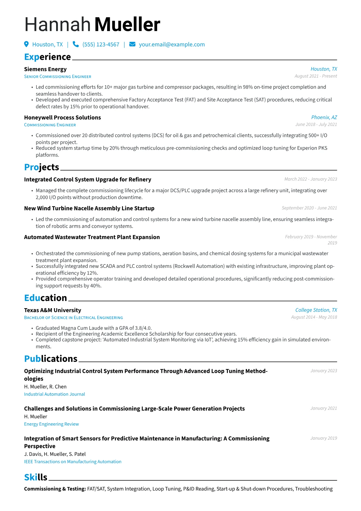 Commissioning Engineer Resume Example CV template - Page 1