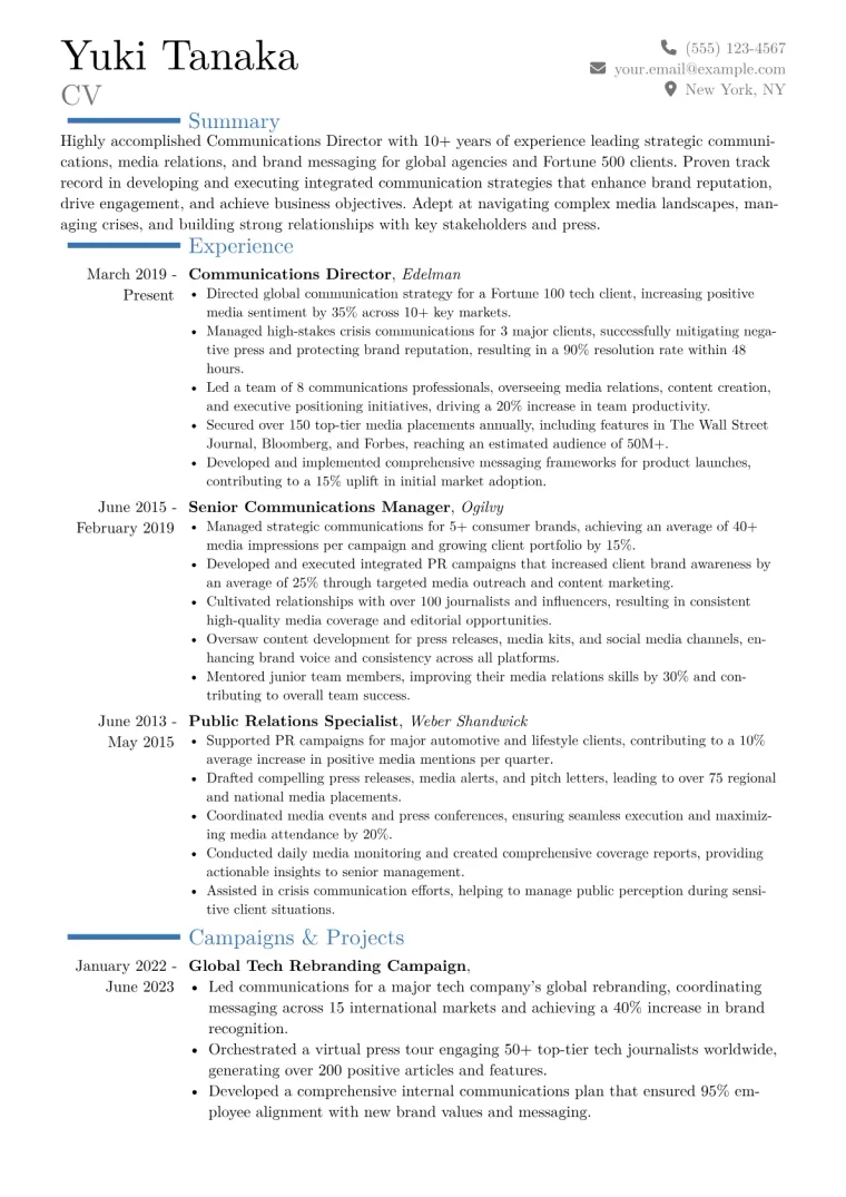 Communications Director Resume Example