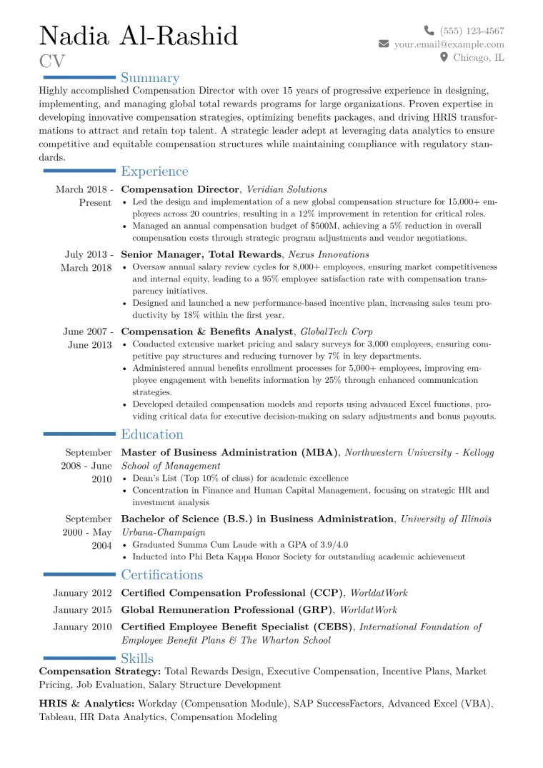 Compensation Director Resume Example CV template preview