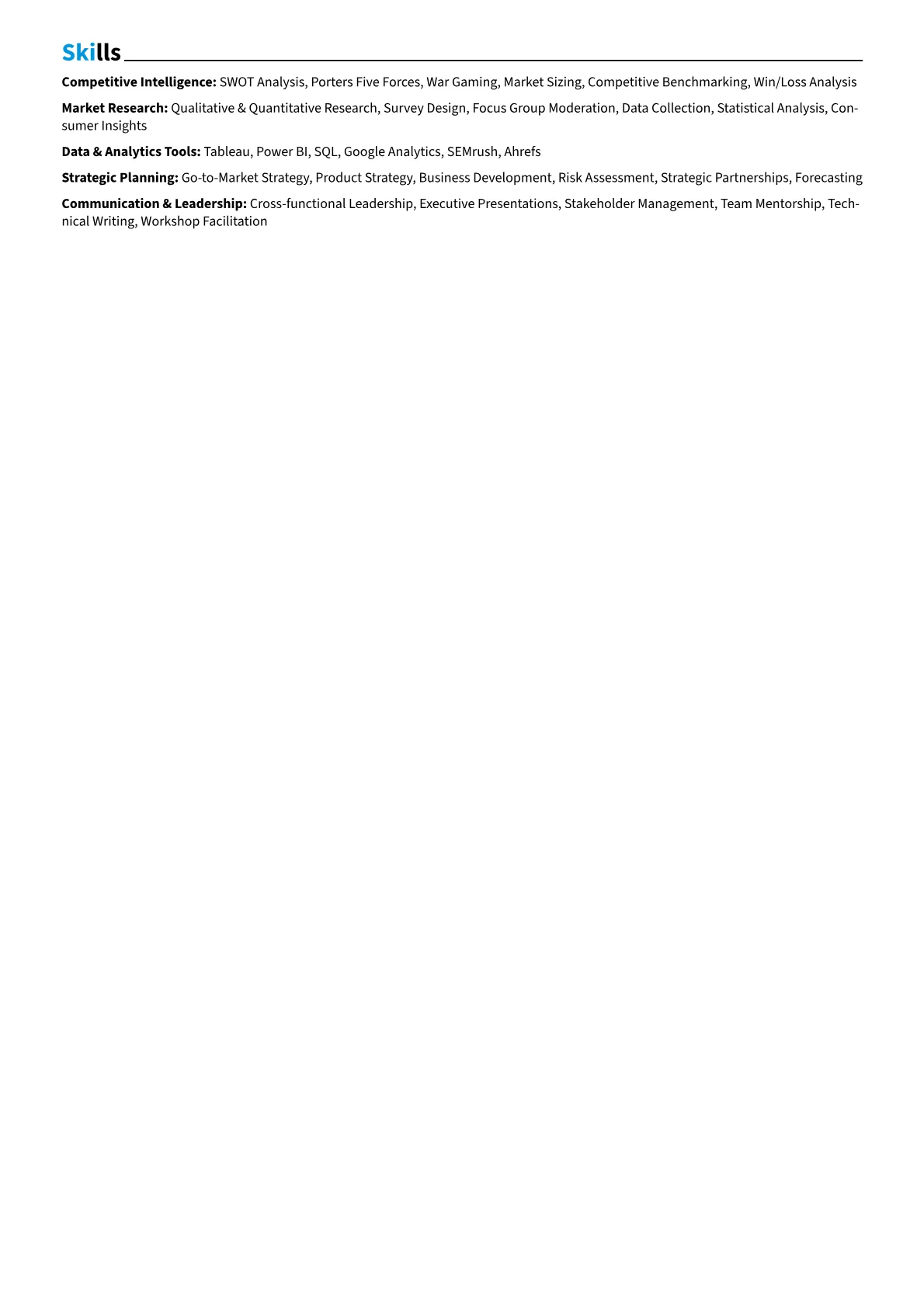 Competitive Intelligence Manager Resume Example CV template - Page 2