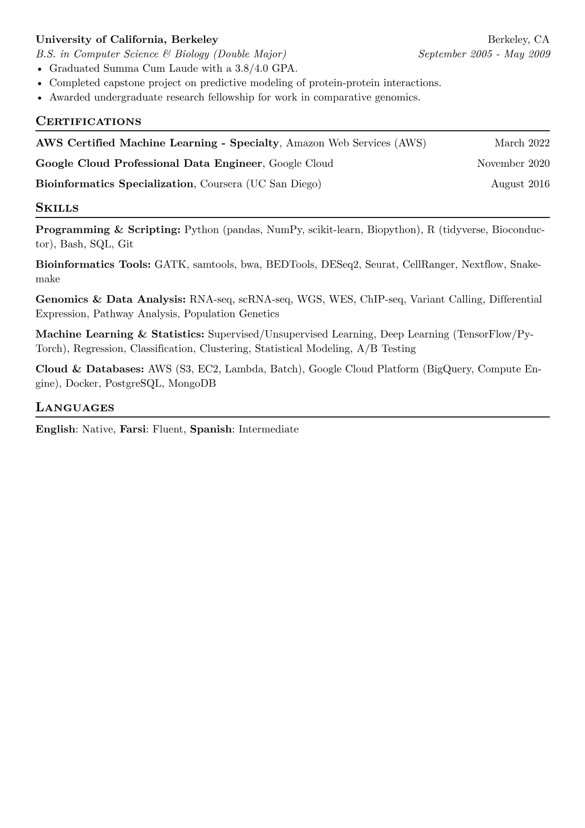 Computational Biologist Resume Example CV template - Page 2