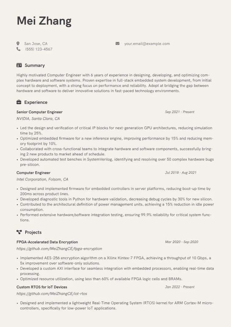 Computer Engineer Resume Example
