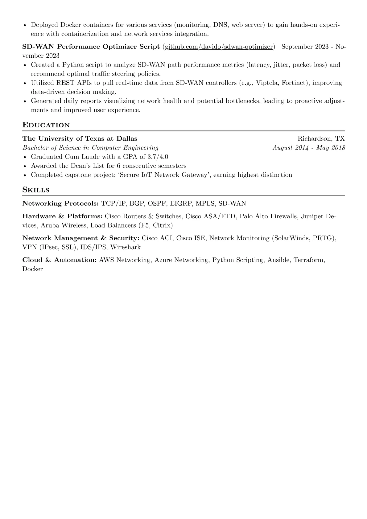 Computer Network Engineer Resume Example CV template - Page 2