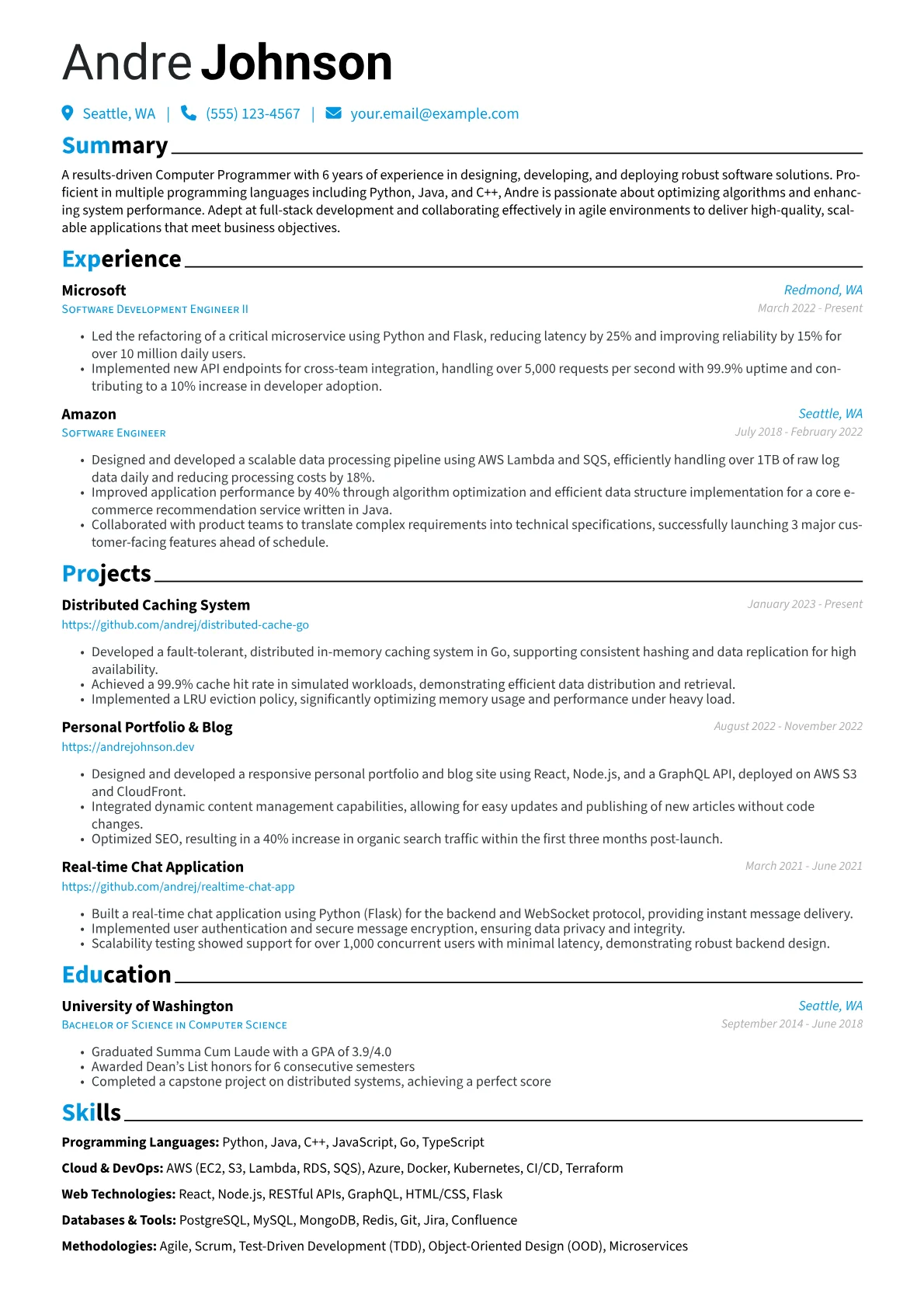 Computer Programmer Resume Example CV template - Page 1