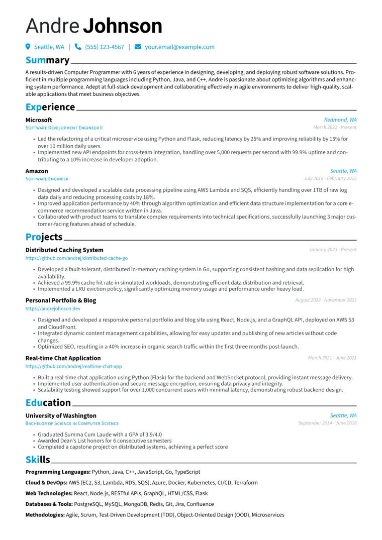 Computer Programmer Resume Example